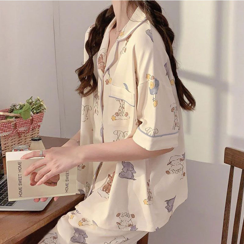Cross-Border Hot-Selling Wholesale Japanese Pajamas for Women Summer Cute Cartoon Style Student Short-Sleeved Home Clothes Set