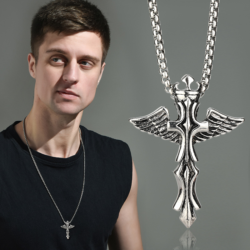 Pendant men's fashion fashion angel wings titanium steel jewelry European and American Street hipster hip-hop jewelry wholesale