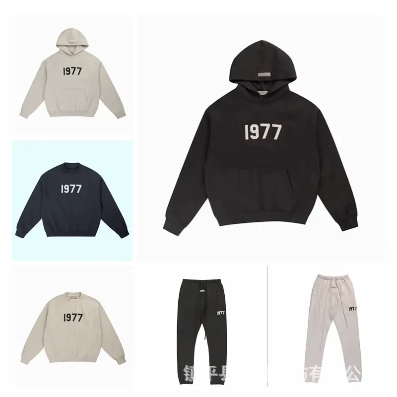 2022ss New 1977 Digital Flocking FOG Sweater Loose Casual Fleece Hoodie Men's and Women's Same Set