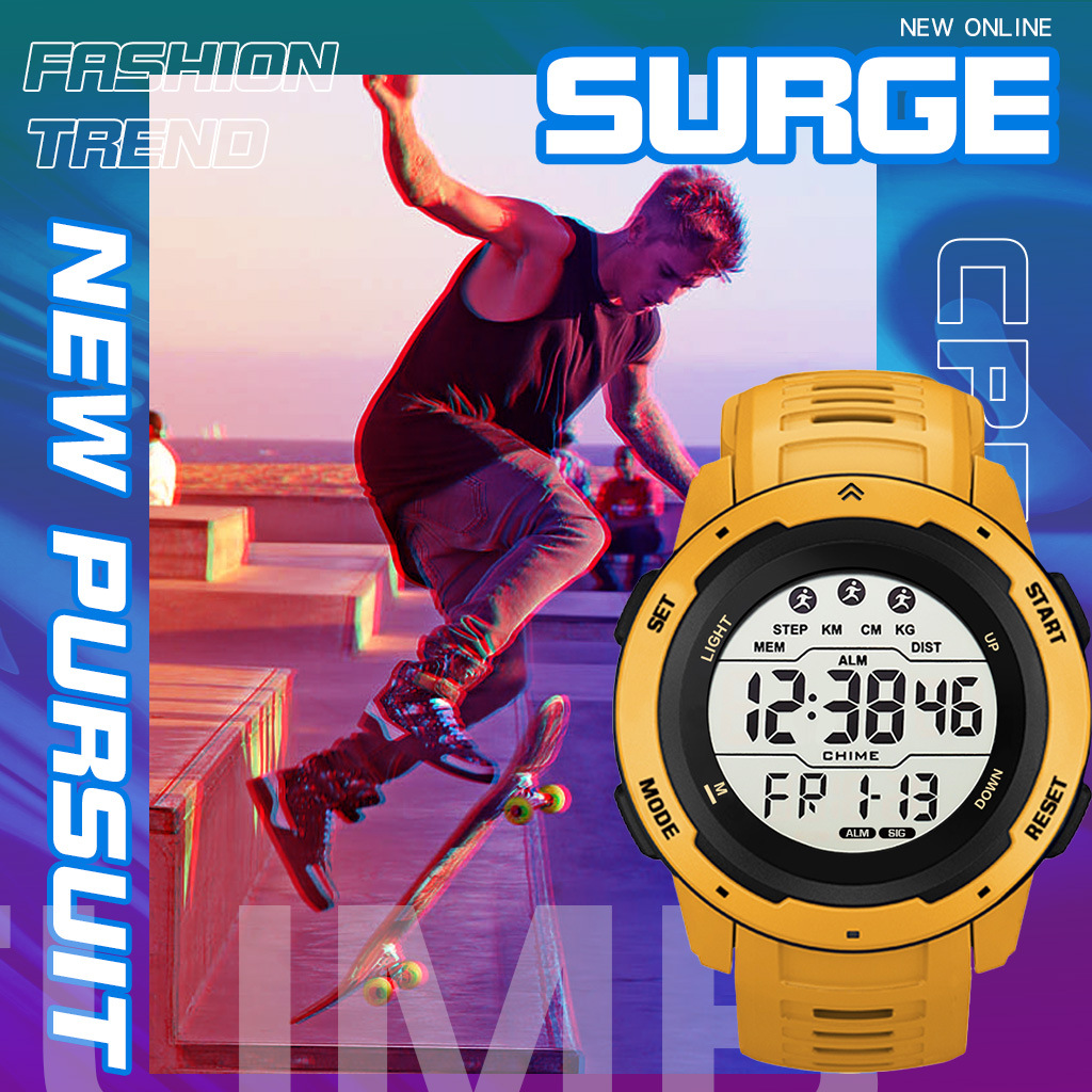 New Men's Sports Electronic Watch Multi-functional Waterproof Luminous Large Screen Outdoor Mountaineering Watch Running Student Fashion