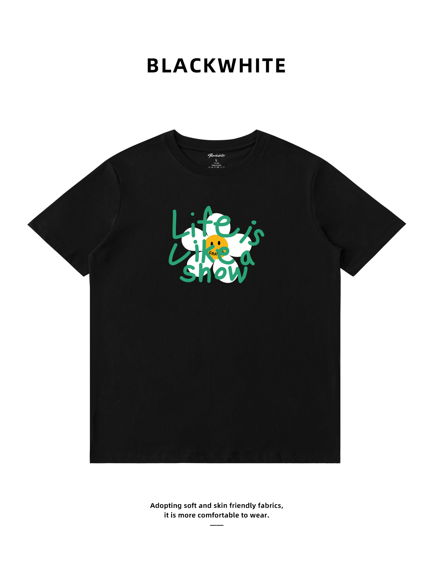 Energetic Healing Smiley Face Letter Short Sleeve T-Shirt Couple Style Round Neck Loose Breathable Antibacterial Half-Sleeve Top Model 689