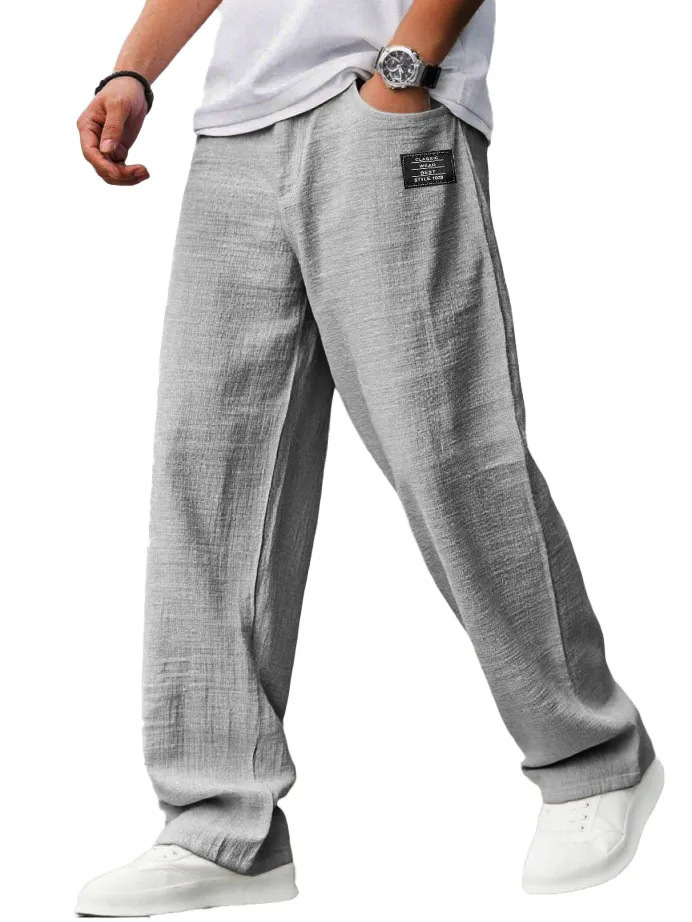 2026 Amazon Autumn and Winter New Cross-Border Casual Men's Fashion Embroidered Logo Loose Cotton and Linen Long Pants for Men