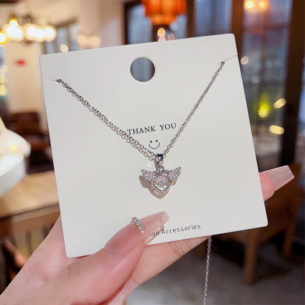 Korean Design Angel Wings Necklace Jewelry Women's Niche Light Luxury Style Collarbone Chain Love Smart All-match Necklace Chain