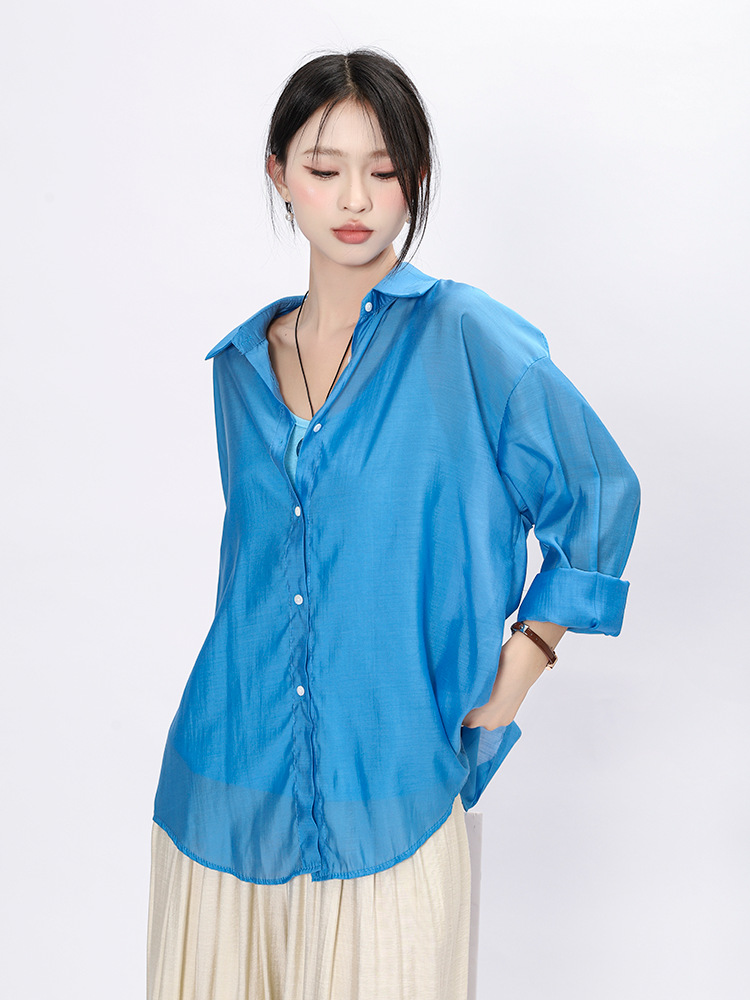 Feiyuan Casual Versatile Lightweight Breathable Back Slit Long-Sleeved Sun Protection Jacket + Pure Color Suspender Pure Color Two-Piece Set