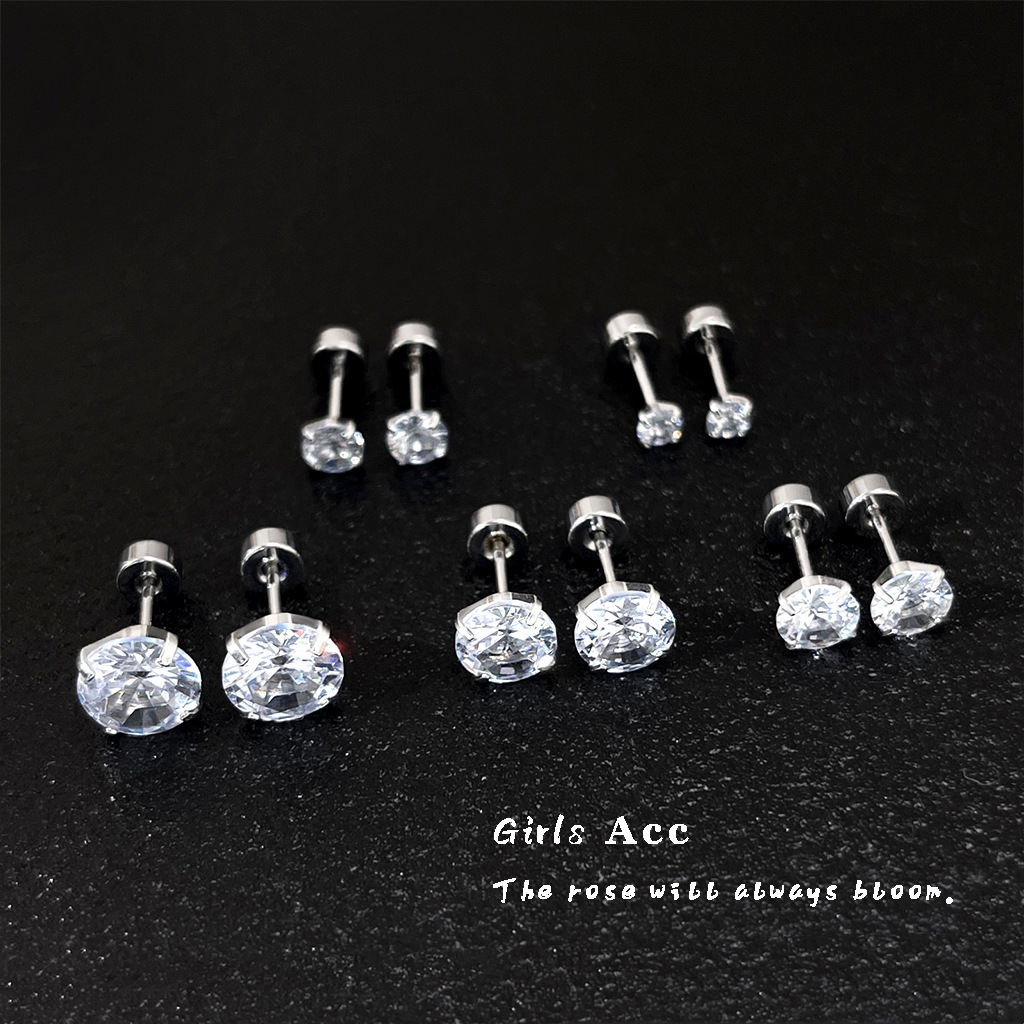 Sleep free pop flash ear bone nail spiral personality fashion all-match round zircon earring high-level sense stacked earrings