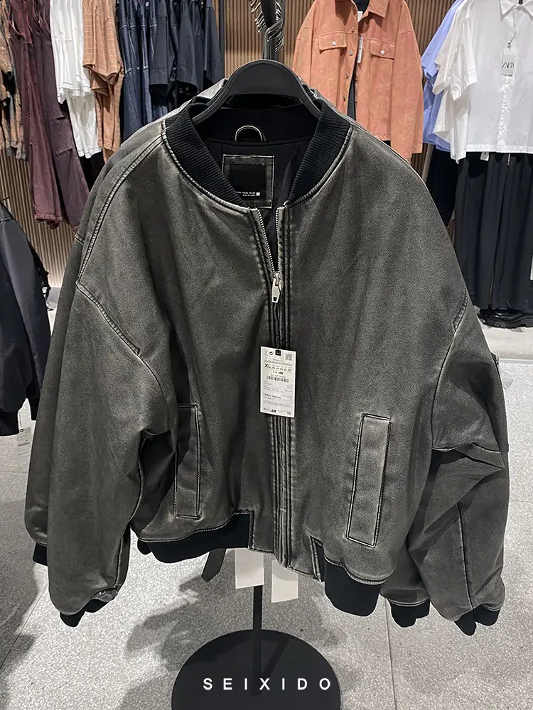 Cabinet 599! Autumn and winter new men's retro motorcycle imitation leather cotton jacket 3427321 832 loose leather jacket