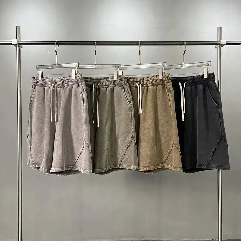 HeavyWeightweightAmericanRetroWashedDistressedShortsforMenandWomenSummerTrendyBrandLooseCasualSportsWide-LegFive-QuarterPants