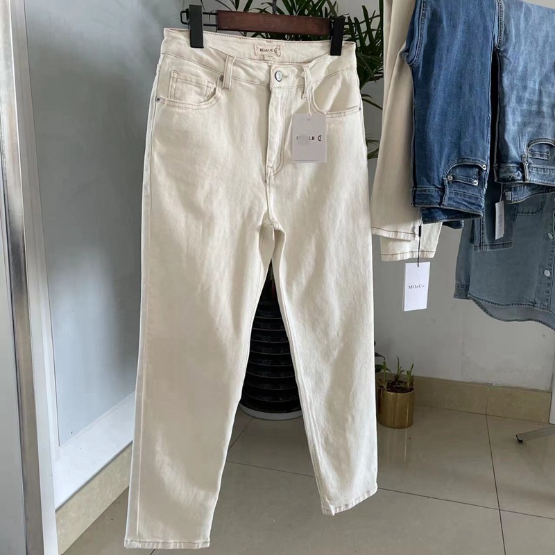 Thousand yuan level! Xiaohe Original Four-sided Elastic Slim-fit Rice White Foreign-style Twill Women's Straight-leg Jeans