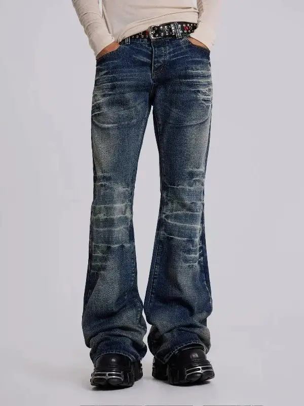 Mid-Blue Flared Pants - Retro-Style Loose Pants
