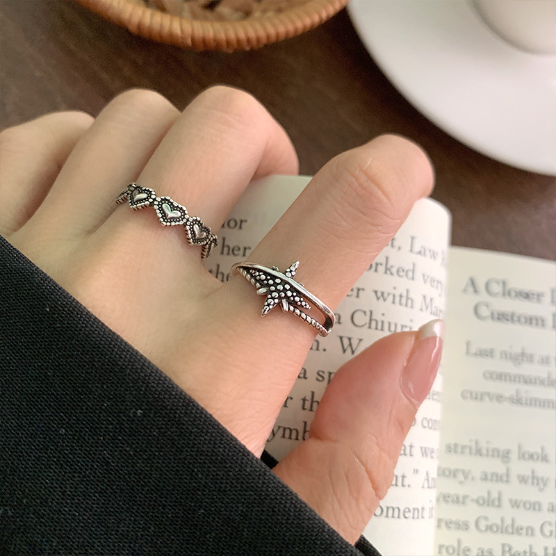 Lan zhi retro 925 opening ring sweet cool Thai silver eight mans star pure silver ring female niche design jewelry wholesale