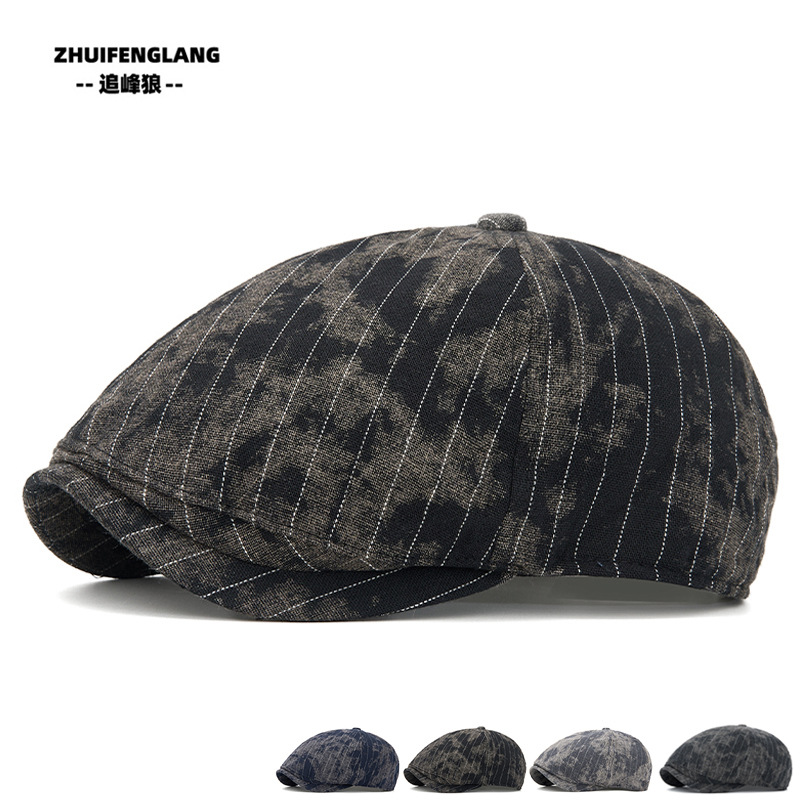 New Retro Vintage-Style Octagonal Beret Hat for Men and Women, Spring and Summer Fashion, Personalized Tie-Dye Newsboy Cap, Casual Forward Cap