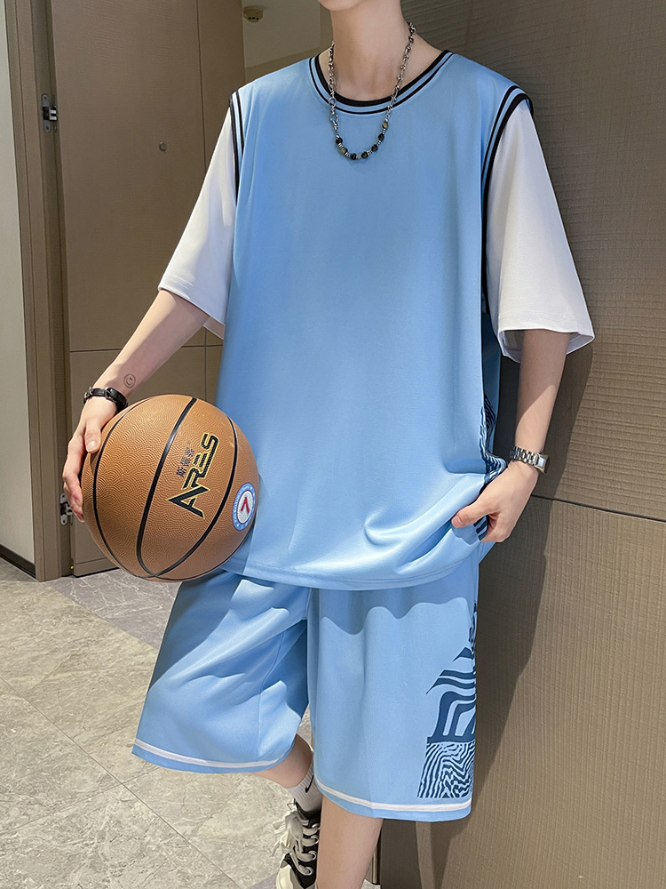 Summer Ice Silk Short-Sleeved T-Shirt Boys Clothes High School Junior High School Student Sports Suit Teenagers Basketball Uniforms