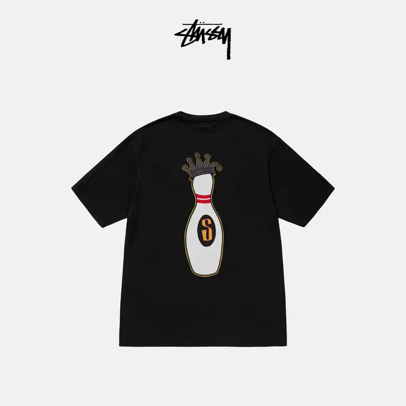 Stussy Classic Crown Bowling Pattern Round Neck Short Sleeves T-Shirt Spring New arrival Same Style for Men and Women