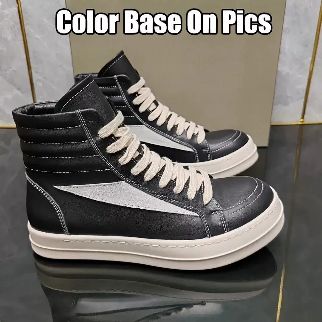 In-Stock 2025 New Thick-Soled Inverted Triangle High-Top Shoes Genuine Leather Height-Increasing Sneakers Women Versatile Casual Round-Toe Sports Shoes
