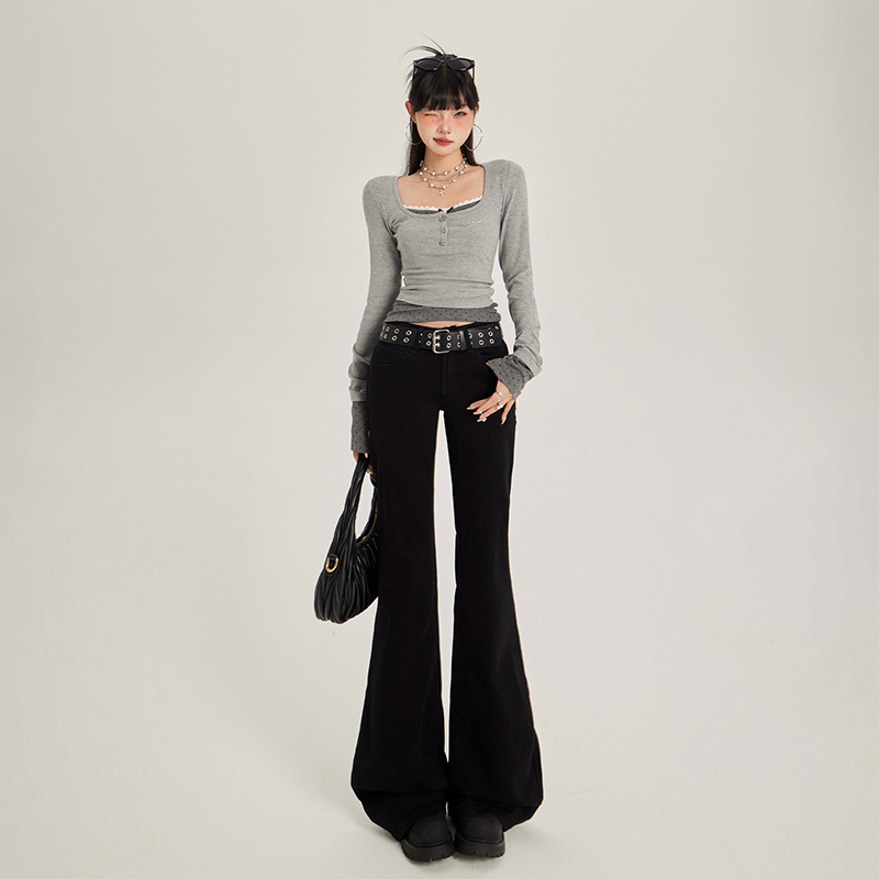 American-Style Black Low-Waist Slim-Fit Flared Jeans for Women, 2026 Summer New Style, Non-Tight-Fitting, Slimming, Stretchy Bell-Bottom Pants