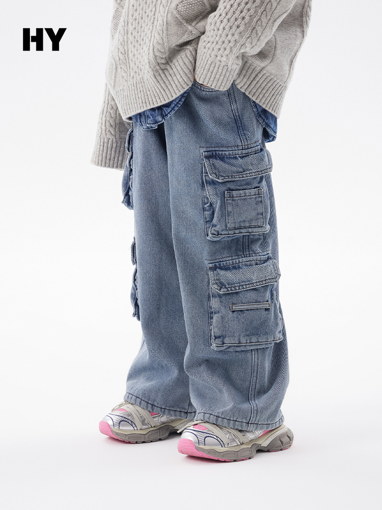 Children's Ollie Velvet Jeans 2026 Autumn and Winter New Style Girls' Korean Version Fleece-Lined Pants for Older Kids Winter Long Pants Trendy