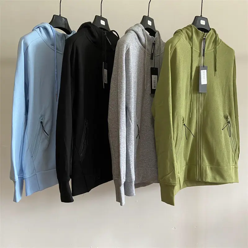 Cross-Border Men's Cp Solid Color Cardigan Jacket with Hood, Korean Style Casual Youth Thickened Casual Sweatshirt
