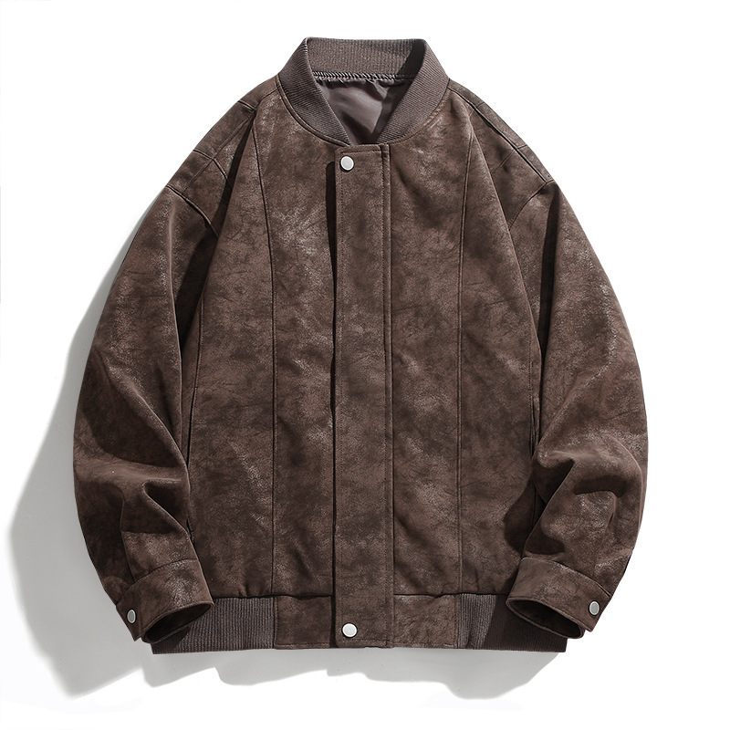 Cross-Border Simple Casual New Men's Leather Jacket, Versatile Stylish Leather Jacket for Young People, Korean Style Loose Fit Biker Jacket