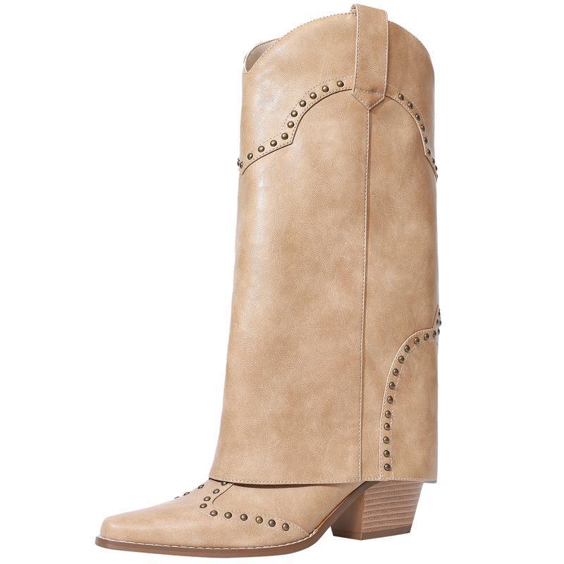 T 69359 Square-Toe Rivet Knee-High Boots Square-Toe Rivet Knee-High Boots for Sale