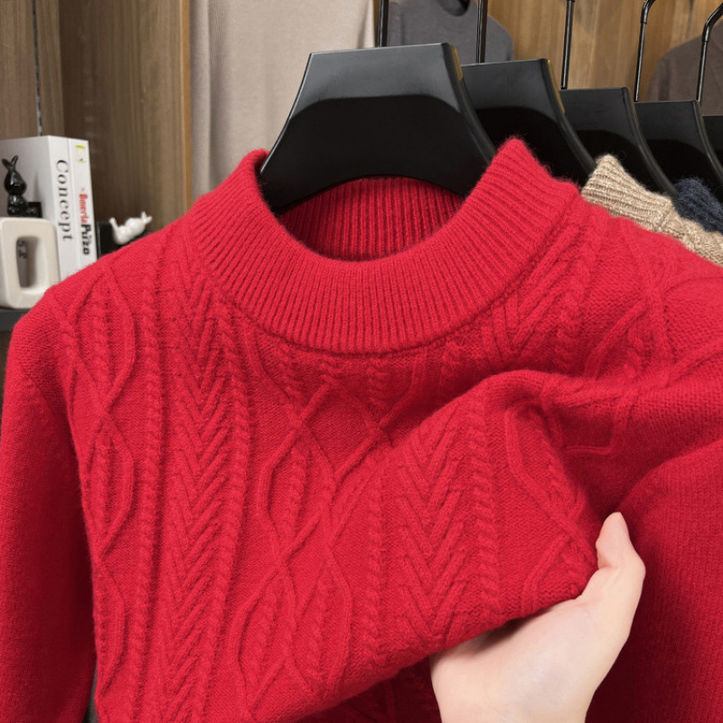 New Winter Men's Sweater, Knitted, Round Neck, Thickened, Comfortable and Warm Base Layer Top for Middle-Aged Men