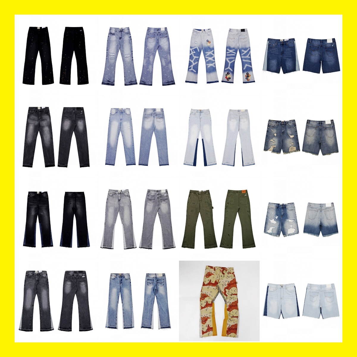 Foreign trade wholesale tide brand Gallery dept retro old splash ink jeans high street straight wide leg pants men