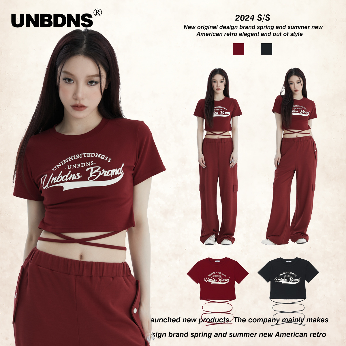 Unbdns Retro Letter Print Strap Design Short-Sleeved T-Shirt for Women, Summer Hot Girl Slim Fit Crop Top Short Style
