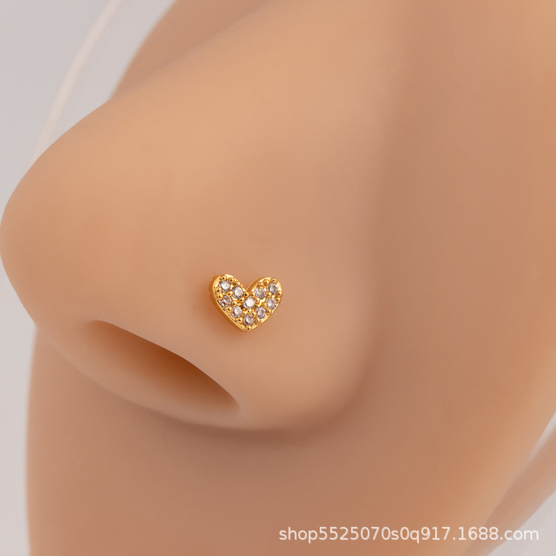 Cross-border Europe and the United States S-rod curved needle nose nail full diamond love zircon nose piercing jewelry nose ring men's and women's fashion cool nose