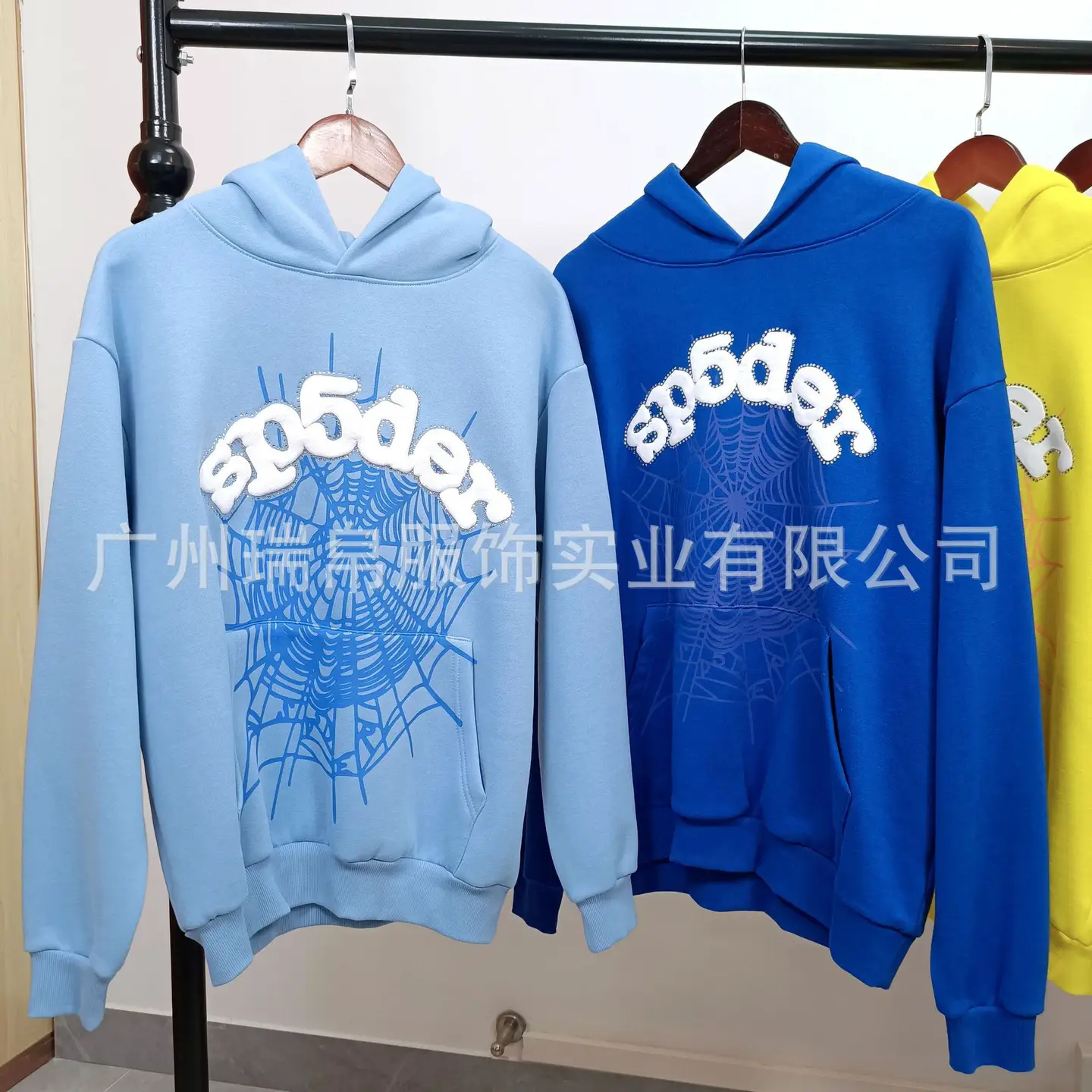 2026 New Cross-Border High-Quality Real-Shot Sp5Der European and American Trendy Brand Spider Web Fleece-Lined Hoodie Sweatshirt Wholesale