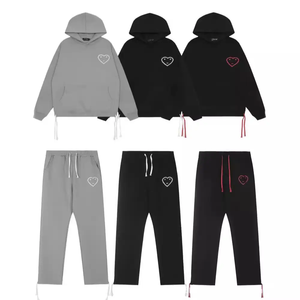Cross-Border Export Carsicko Heart Print Fleece-Lined Hooded Sweatshirt Sports Pants Loose Casual Pants Suit