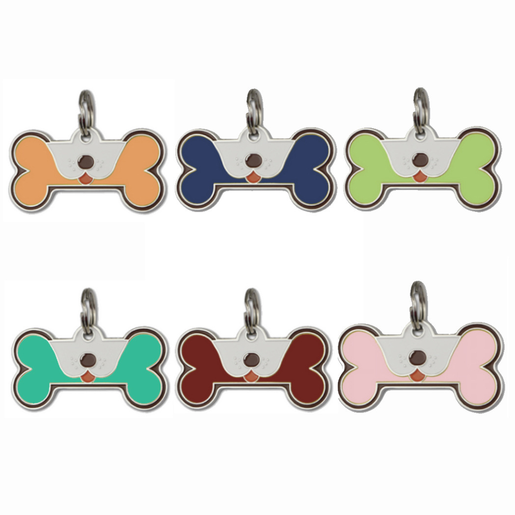 Cross-Border Pet Bone-Shaped Zinc Alloy Dog Tag Collar Pendant with Engraved Pattern, Metal Anti-Lost Nameplate