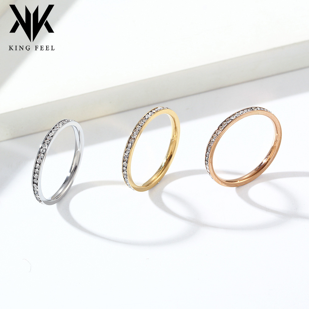Ins Simple 2mm Weekly Circle Full Diamond Titanium Steel Ring Stackable and Wearable Accessible Luxury Women's Tail Ring Elegant Hand Jewelry
