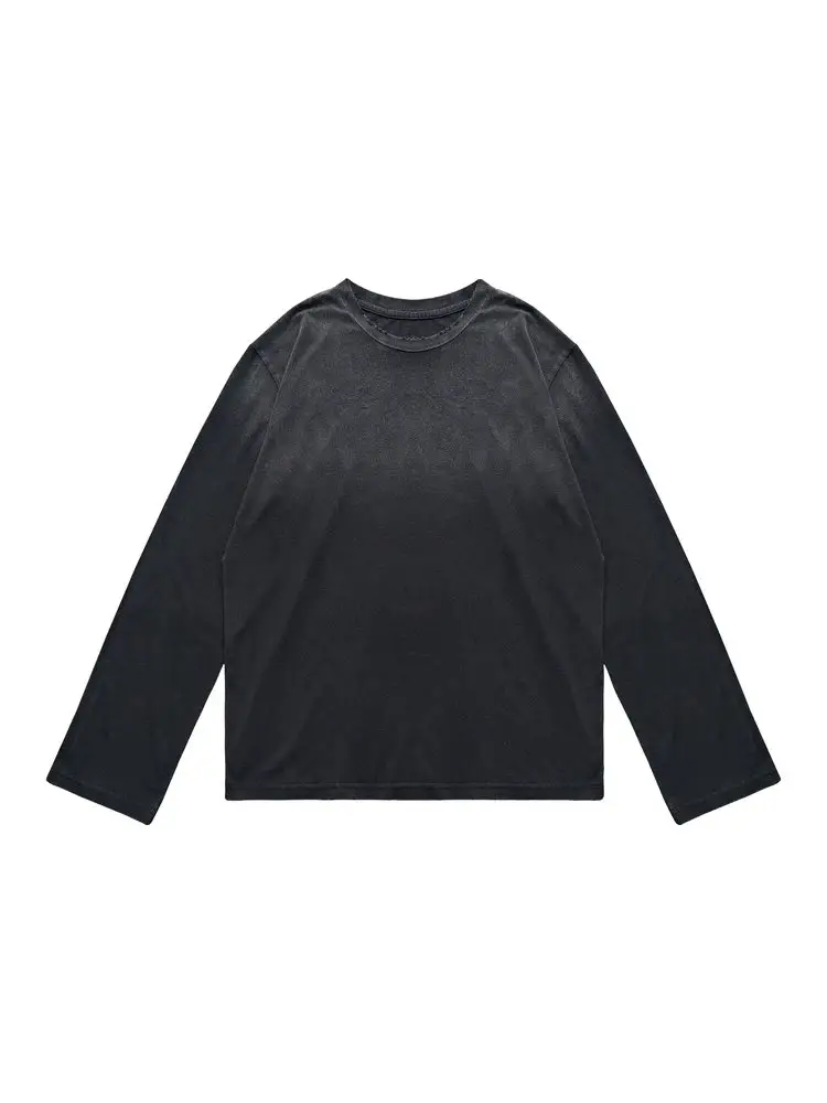 Wasteland Style Spray-Dyed Distressed Long-Sleeve T-Shirt 180g