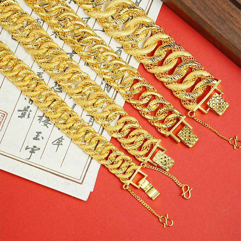 New Cross-Border Southeast Asian Hot-Selling Jewelry, Matte Texture Boss Chain, Bold Ancient-Style Sand Gold Men's Bracelet Supply