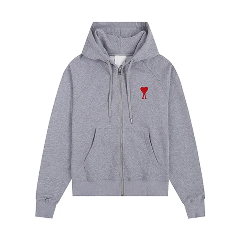 Breaking News! Ami Zipper Hooded 2025 New Sweatshirt with Heart Embroidery Cardigan Sports Top Cardigan Jacket for Women