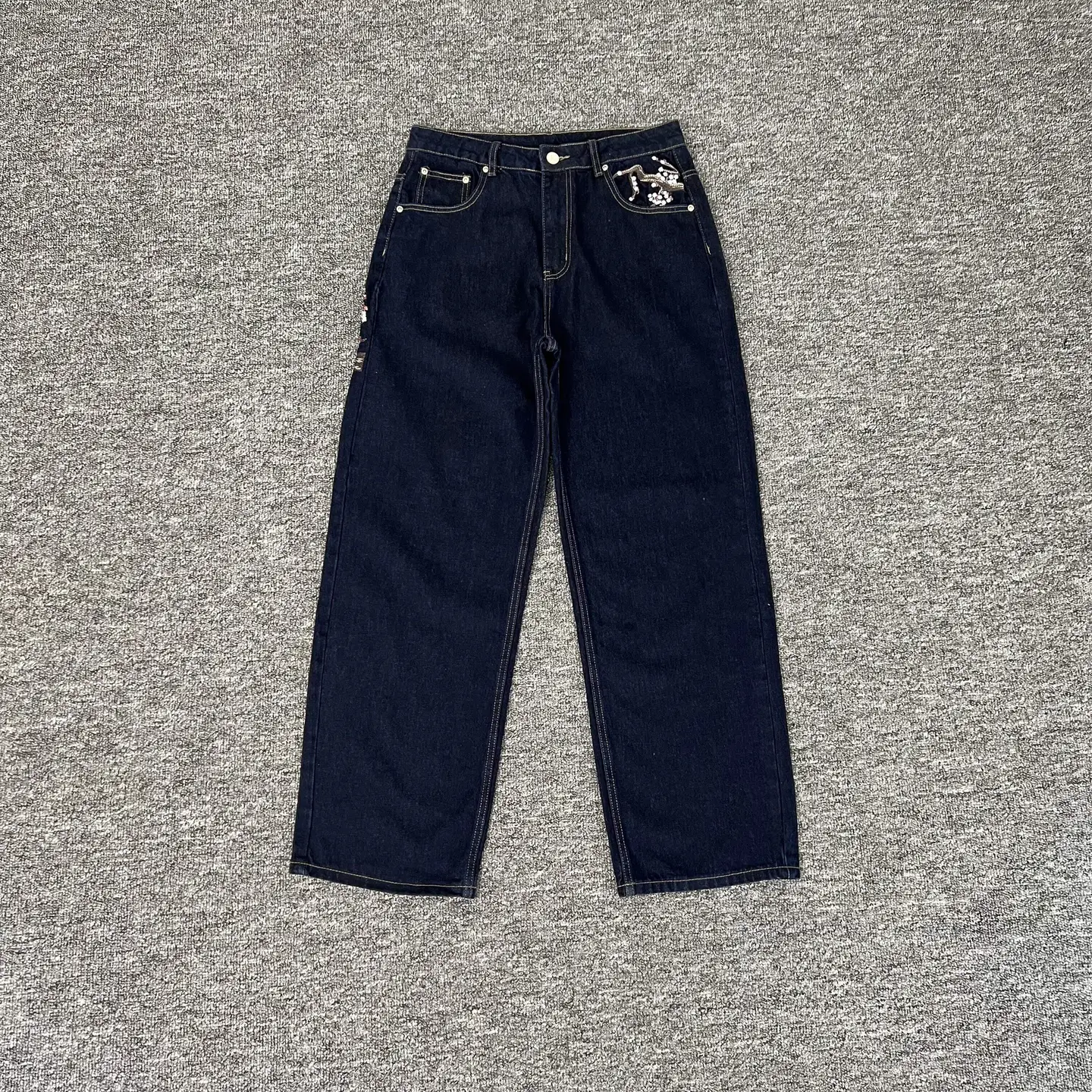 Niche Derschutze 25Ss Blossom V2 Raw Denim Embroidered Cherry Blossom Casual Jeans Trendy