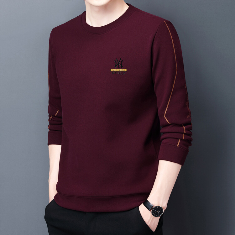 Men's Spring and Autumn Thin Sweatshirt, Round Neck, Long-Sleeved T-Shirt, Double-Sided Velvet Fashionable Base Layer Top