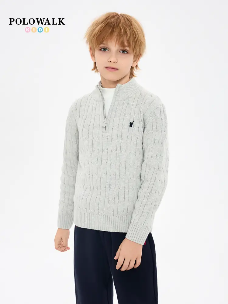 Polowalk Children's Clothing Boys Half Zipper Red Sweater 2024 Fall and winter New arrival Paul kids New Year Knitwear