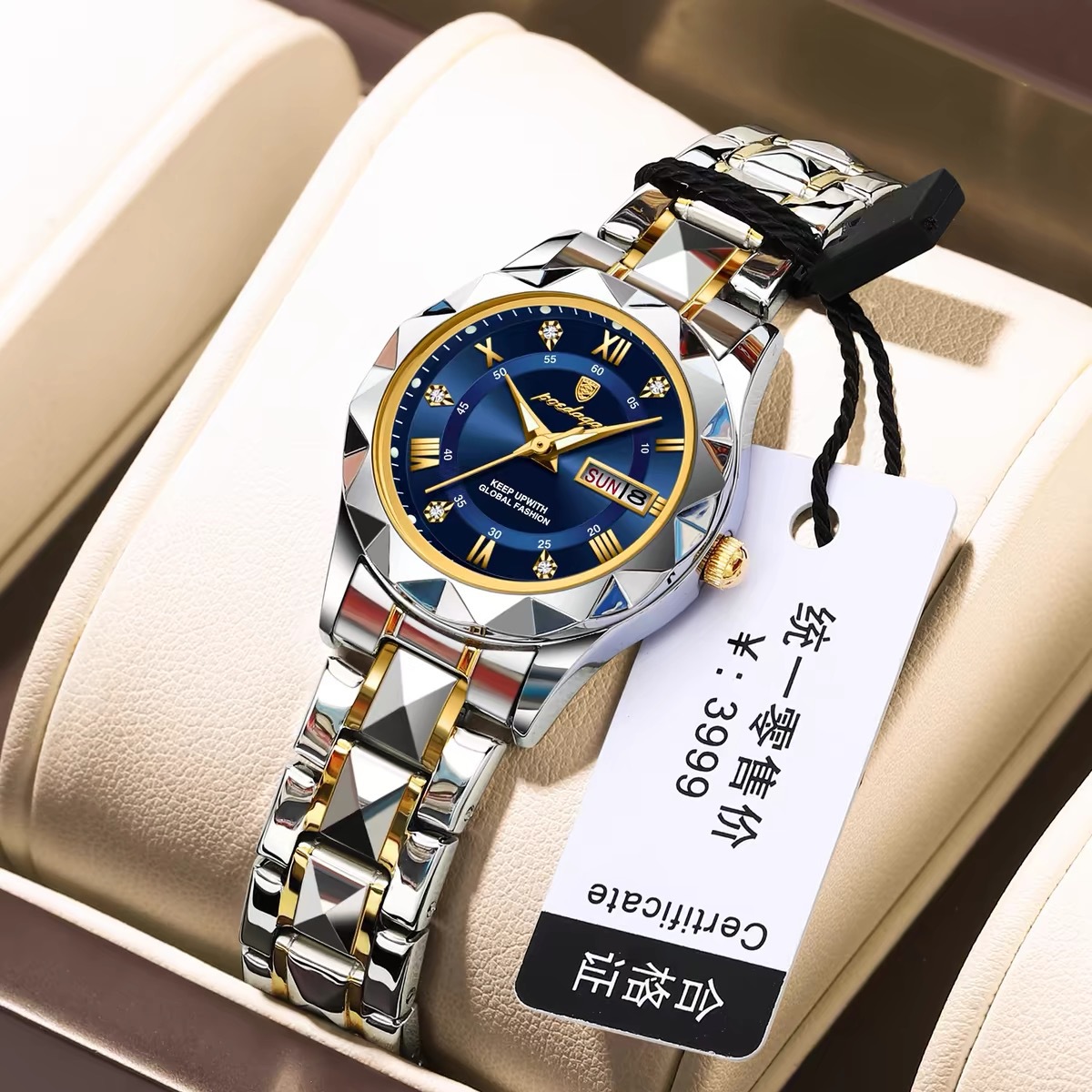 New Style Watch Women's Waterproof High-Level Niche Fashion Luminous Week Calendar Watch Women's Light Luxury Quartz Wristwatch