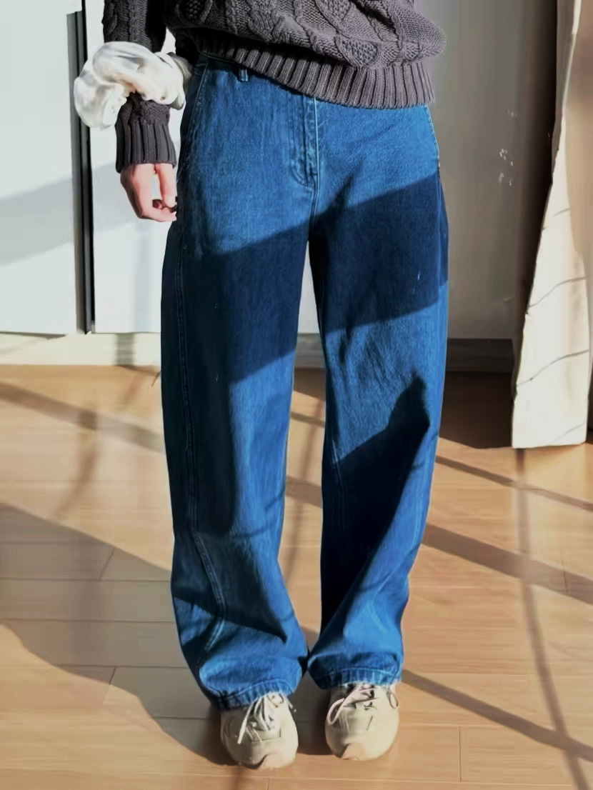 New Versatile Slim-Fit Dark Blue 2455H Cotton Mid-High Waist Vintage Washed Scimitar Jeans for Women 6001