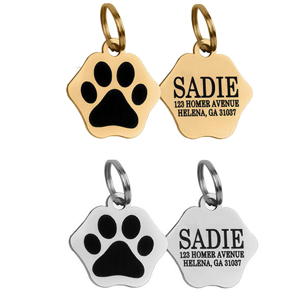 ins Style Simple Design Foot Print Stainless Steel Dog Brand Jewelry Pet Collar Pendant Laser Identity Engraving Card