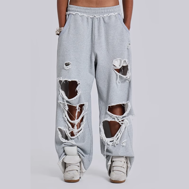 Jaded London Grey Draped Ripped Wide-Leg Sweatpants