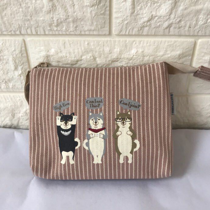 Export Japanese cotton canvas three-layer embroidery Chai dog coin purse lipstick powder cake bag storage