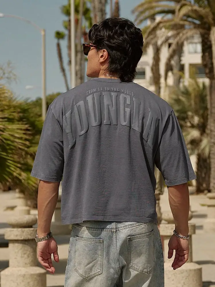 American Style Youngla Large Size Short-Sleeved Men's Fashion Loose Casual Sports Foam Printed Large Logo Fitness T-Shirt