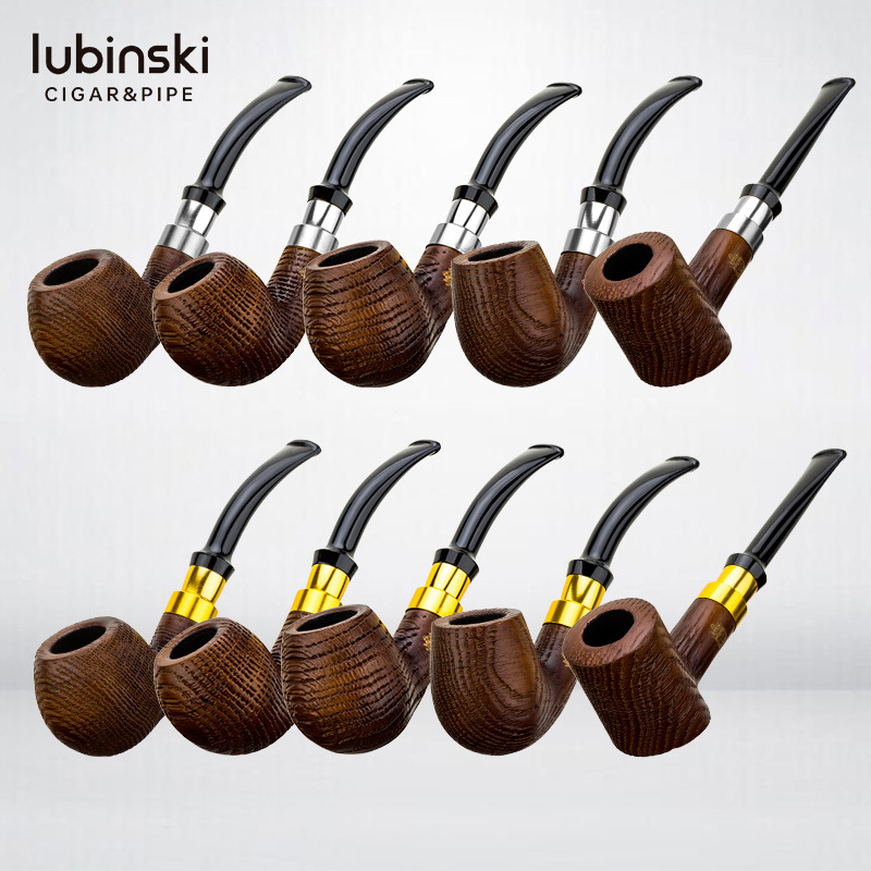 Lubinski Pipe Oak Sandblasted Army Gold and Silver Ring Pipe 9mm Flue Lubinski Pipe
