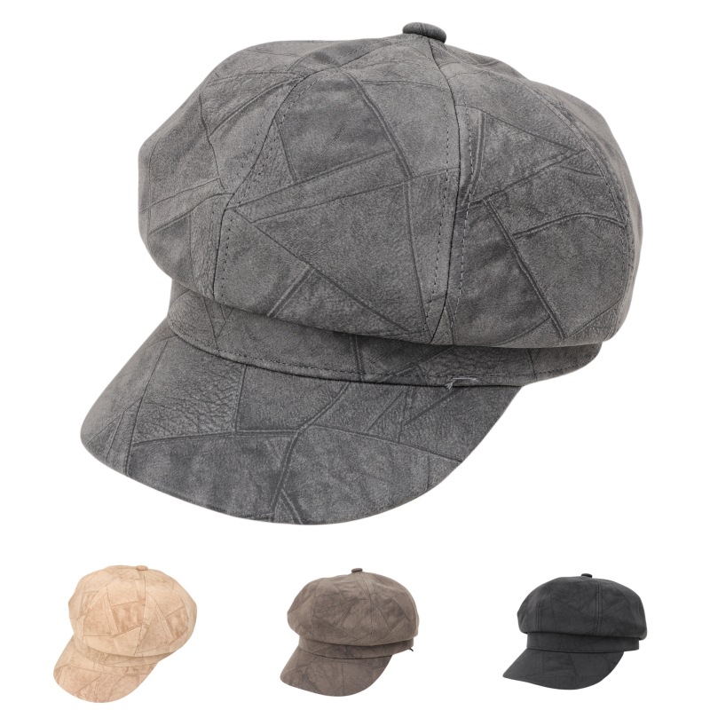 Cross-Border New Suede Plaid Octagonal Hat for Women, Versatile Literary Painter Hat, British Retro Peaked Hat, Beret
