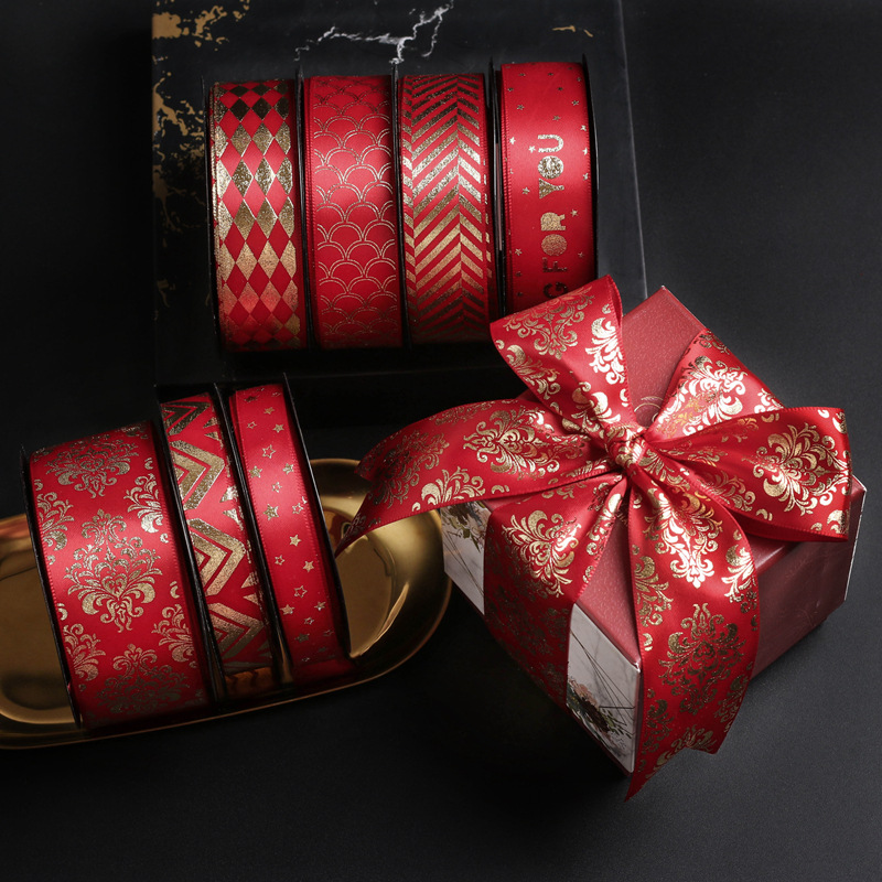 Red Bronzing Ribbon diy Bow Hair Accessories Flower Materials Festive Gift Box Bouquet Packaging Polyester Belt