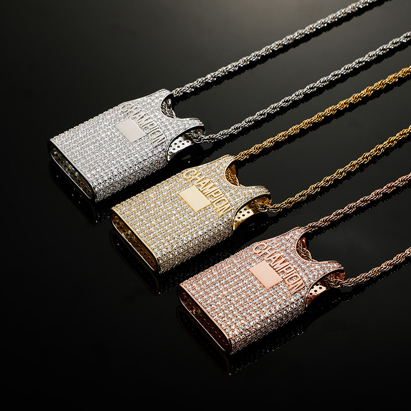 Jinao European and American men's fashionable CHAMPION undershirt pendant street hip hop super shiny full diamond necklace with lettering