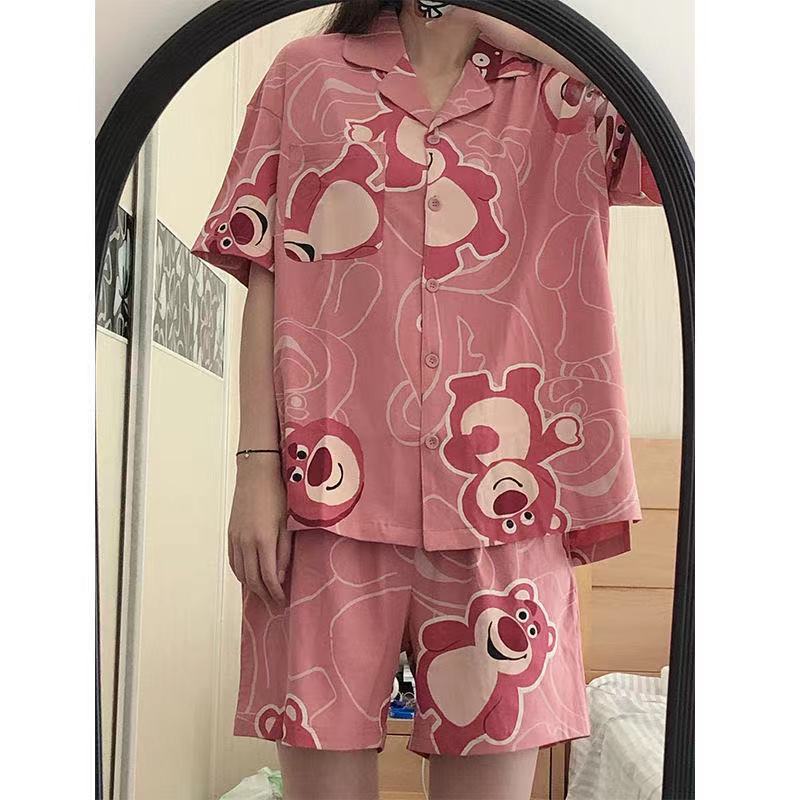 Internet Hot Pajamas Women's Summer Short-sleeved Korean 2025 New Cardigan Cartoon Home Clothes Two-piece Suit