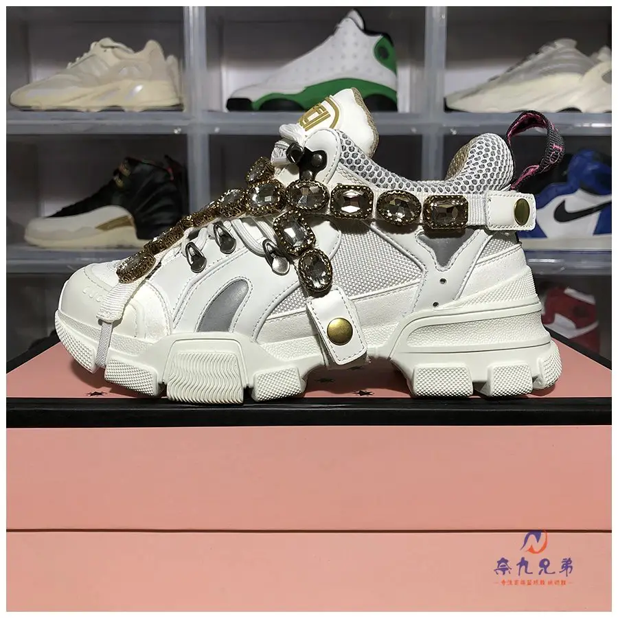 GUCCI Flashtrek Removable Crystals Low-top Sport Pop Shoes White
