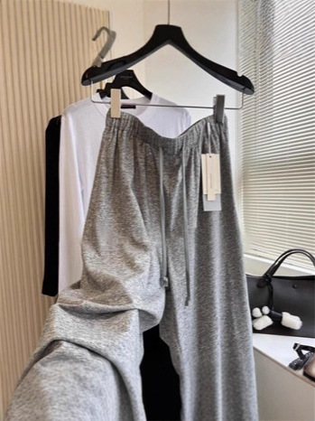 In-Stock Soft Cloud-Touch Casual Lazy Style High-Stretch Gray Wide-Leg Pants for Walking, Available for Dropshipping